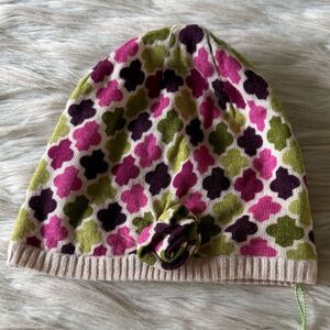 NWT Hello Dahlia Cashmere Silk Knit Beanie in Multicolor Print
